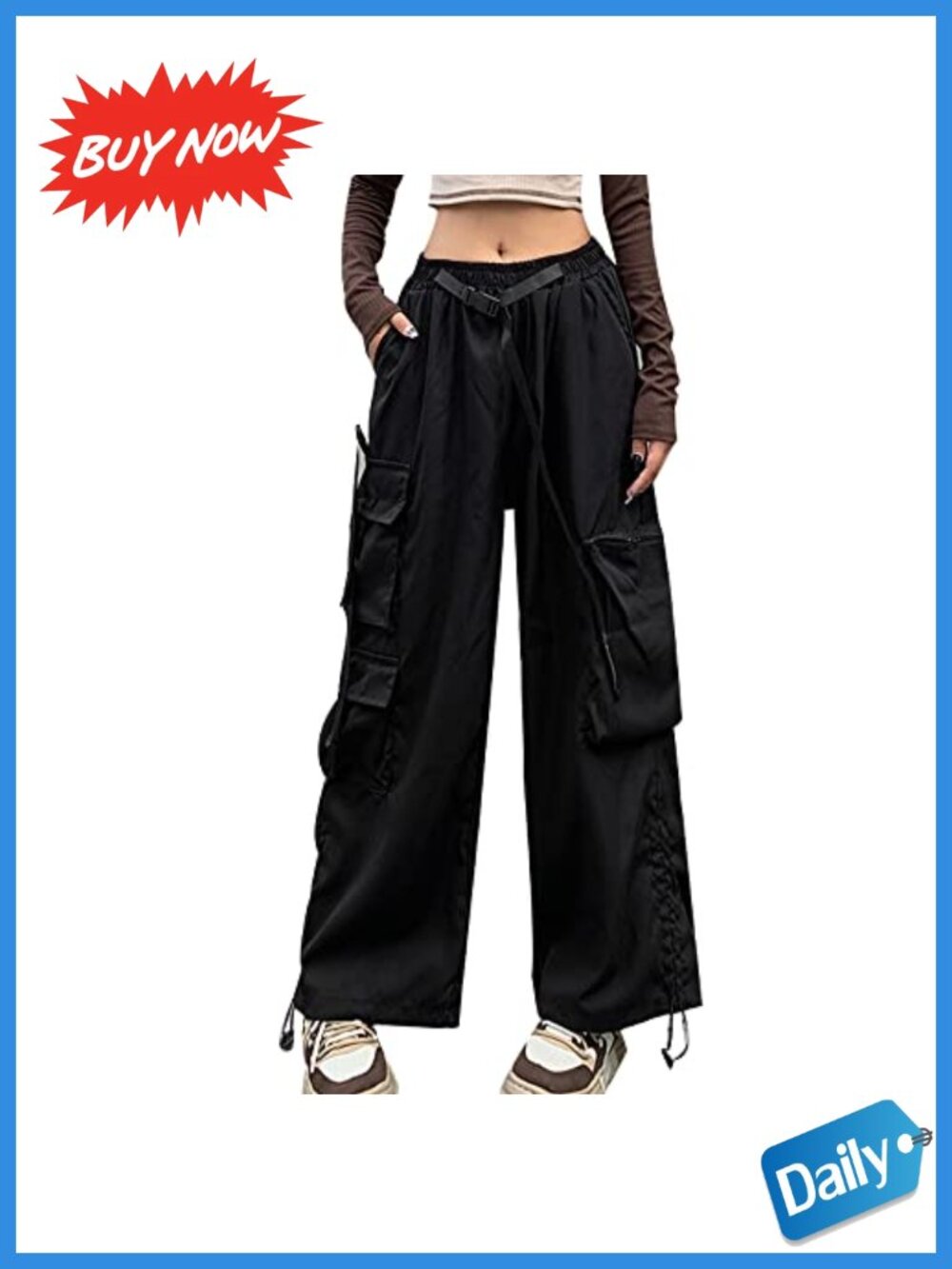High Waisted Cargo Pants Baggy Wide Leg Lace Up Streetwear Y2K